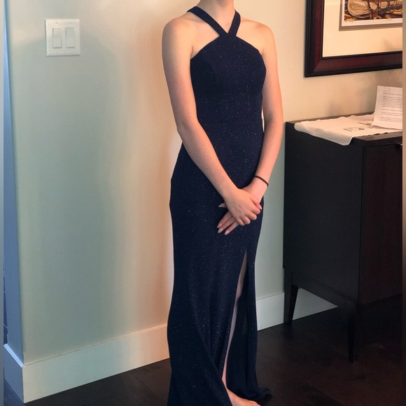 Navy sparkly halter prom dress - Picture 6 of 16